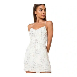NWT Superdown Eilena Fit & Flare Dress White Floral Size L Mini Strappy‎ Women’s